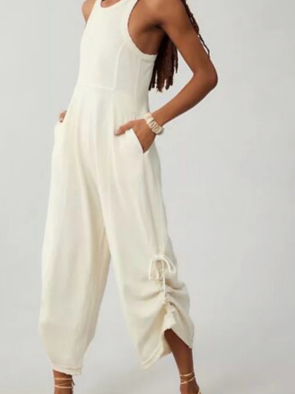 Anthropologie Cream Sleeveless Wide-Leg Jumpsuit with Side Tie